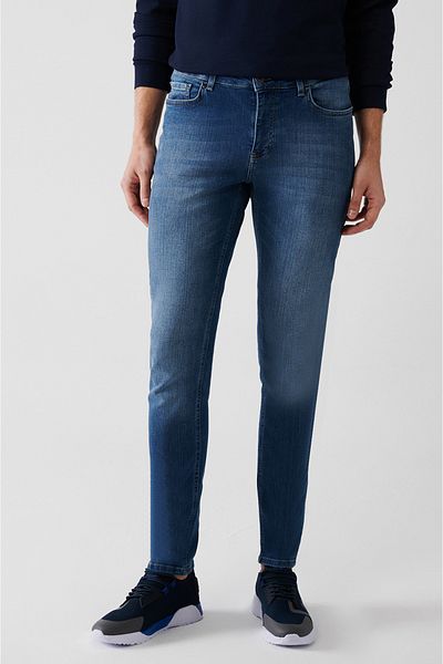 Avva Pantaloni de jeans flexibili, albaștri, spălați, pentru bărbați B 003506