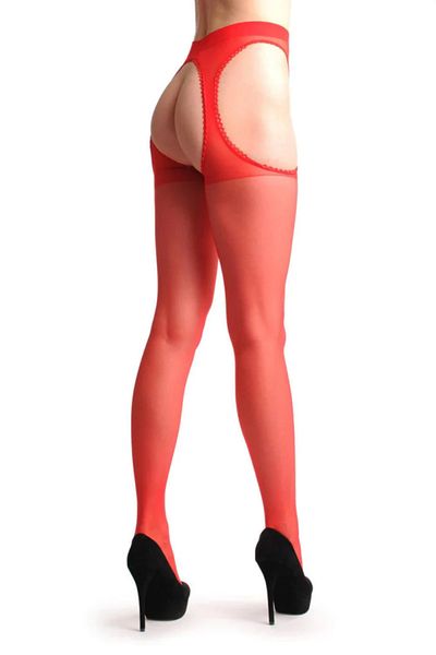 İntive Lingerie Red Lace Trimmed Pantyhose