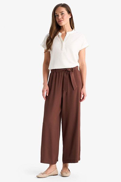 DeFacto Culotte Flexible Waisted Wide Leg Belted Crinkle Viscose Capri Pants C9565Ax25Sm