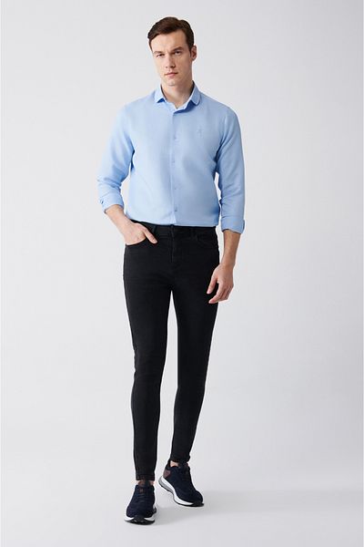 Avva Anthrazitfarbene, gewaschene, flexible Jeanshose für Herren B 003507