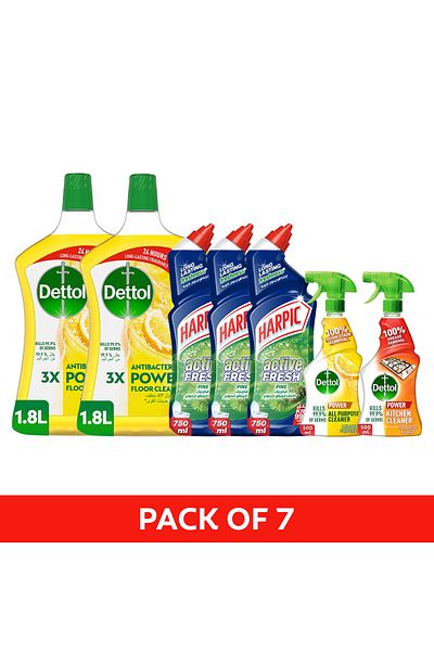 Dettol Floor Lemon 1.8lx2 Harpic Toilet Pine 750mlx3 All Purpose Lemon 500ml Kitchen 500ml