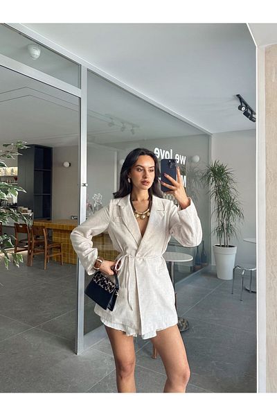 mydukkan.co Linen Tie Blazer Jacket