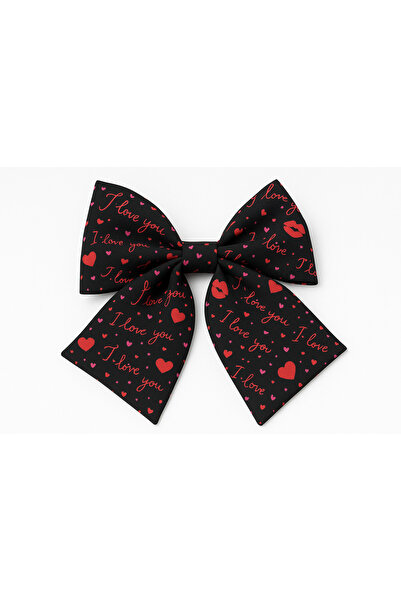 MakeWell I Love You Written Red and Black Color Clip-On Bow Hair Clip
