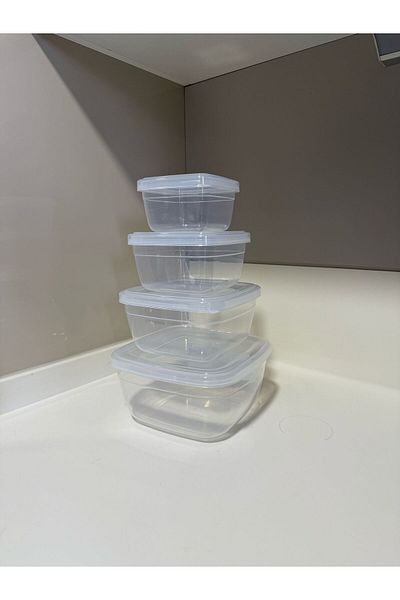 Tercih Home 4-Piece Nested Transparent Square Storage Set Suitable for Freezer and Microwave (2.4Lt+1.5Lt+0.9Lt+0.5Lt)