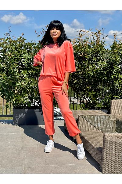 RAMONA BADESCU EXCLUSIVE Trening Damă Catifea Orange – Bluza Mâneca 3/4 și Pantalon Lejer – XS-XL