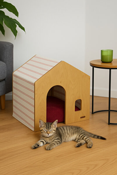 ESLENTA Demonte Ahşap Hava Alabilen Değiştirilebilir Kumaş Kedi ve Köpek Evi