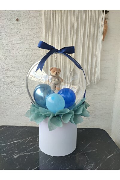büyülücompany Büyülü Balon-Erkek Ayıcık Balonlu Mavi Yıldönümü Doğum Sevgililer Günü Yenidoğan Hediye Kutusu