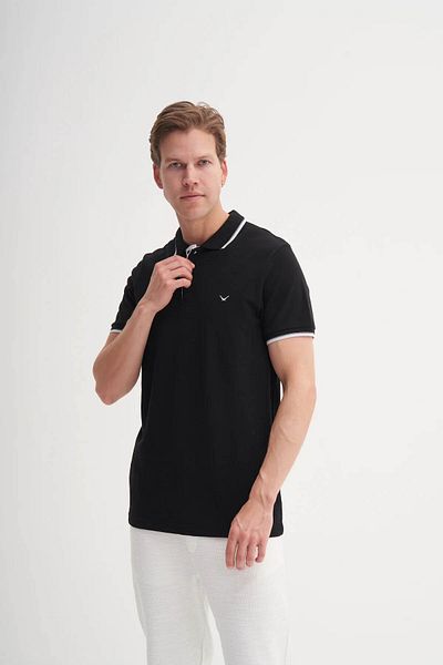 Cazador Ανδρικό μπλουζάκι Polo Neck Black - White 4614