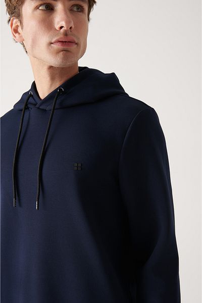 Avva Marineblaues Herren-Sweatshirt mit Kapuze, flexiblem, weichem Textur-Interlock-Stoff B 001101