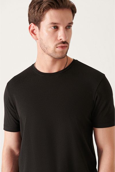 Avva Ανδρικό μαύρο μπλουζάκι Soft Touch Crew Neck Plain Modal B 001171