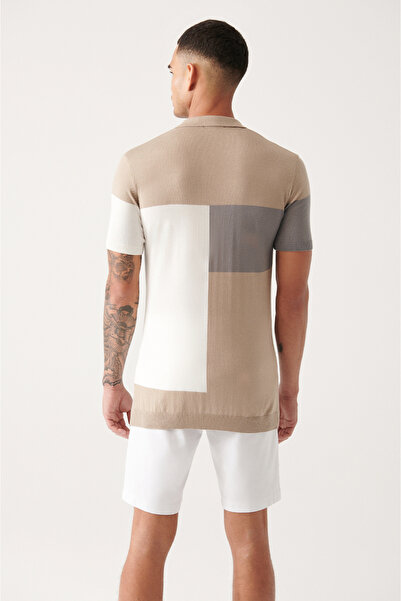 Avva Pánské triko z norkové bavlny s barevným blokem Polo límec A31Y5126