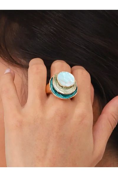BaublesNme Elastic Ring with Zinc Alloy with Enamel Plated with Three Layers Circular Design