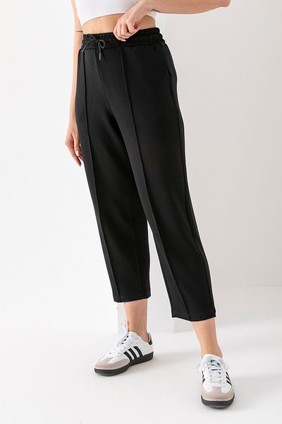 RuyaMood Women's Black Modal Fabric Balloon Model Front Ribbed Comfortable Fit Pants