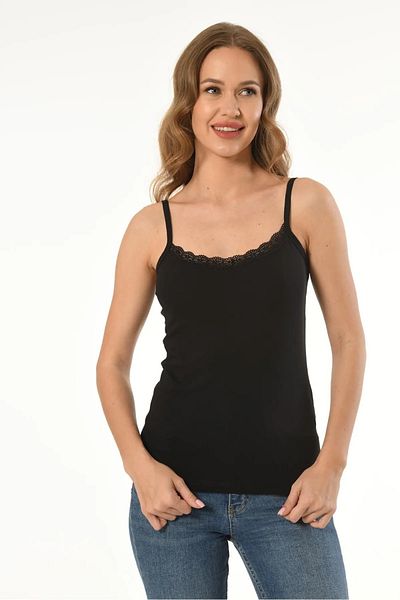 Mfö Life İç Giyim 5 Pieces Women's Rope Strap Lycra V-Neck Lace Undershirt 1St Quality 95% Cotton 5% Lycra