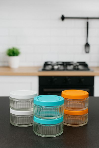ZURİ DESİGN Set of 6 Airtight Glass Bowls - 140 Cc |   Mixed Color Lid, Leak Proof Storage Container Multi-Purpose