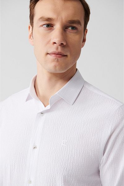 Avva Чоловічий білий класичний комір Gofreli Cotton Gomlek E002068
