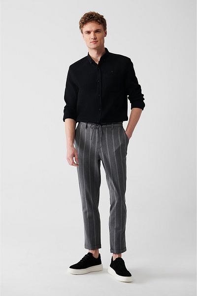 Avva Men's Anthracite Back Elastic Waist Double Leg Flexible Jogger Pants A31Y3020