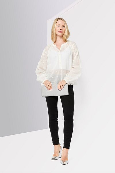 Scotch & Soda Women Round Neck Long Sleeve Embroidered Blouse, Off-white