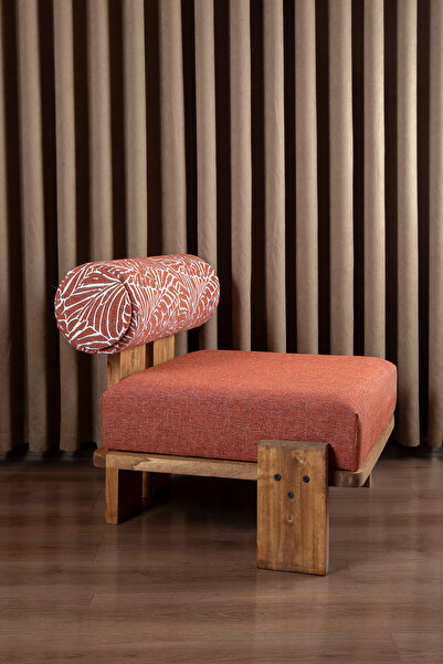 Aberteka VOOG Doğal Ahşap Jakarlı Dokuma Kumaş Modern Berjer