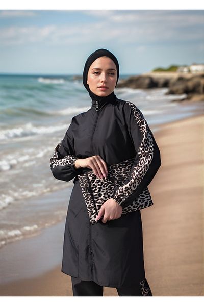 dilber fashion Bone and Bag Gift Gathered Waist Hijab Swimsuit Set