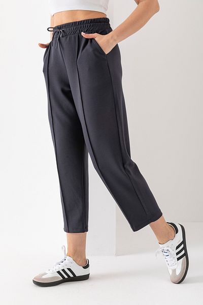 RuyaMood Women's Smoked Modal Fabric Balloon Model Ribbed Front Comfortable Fit Pants