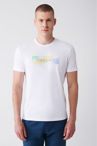 Avva Weißes Herren-T-Shirt aus 100 % Baumwolle mit Rundhalsausschnitt A31y1151