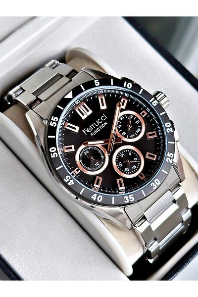 Ferrucci Silver Color Function Sport Steel Band Men Wristwatch + Bracelet