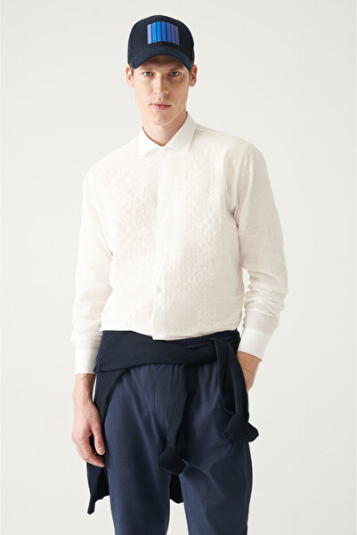 Avva Men's White Wafer Cotton Shirt A31Y2060
