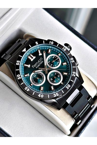 Ferrucci Black Color Function Sports Steel Band Men's Wristwatch Bracelet