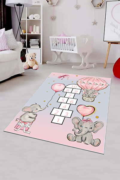 CENTER AVM Pembe Çocuk Odası Halısı Leke Tutmaz Makinede Yıkanabilir Kaymaz T...