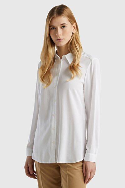 United Colors of Benetton Λευκό Γυναικείο / Κοριτσίστικο πουκάμισο Bn_100% βι...