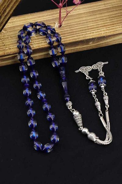 Midyat Gümüş Dünyası Blue Vertical Powder Amber Prayer Beads
