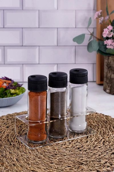 Etka Dizayn Antares - 3-Piece Spice Rack Set, 3-Piece Spice Rack Set with Acrylic Stand
