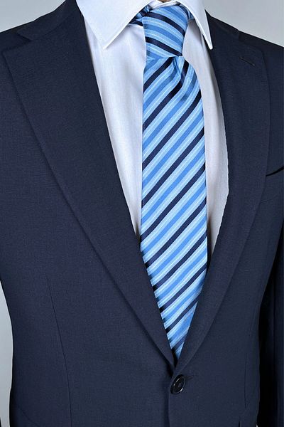 1001 Kravat Navy Blue Striped 8 cm Wide Tie