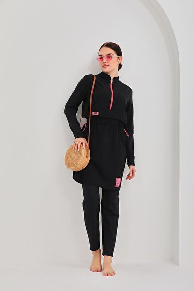 MAG FASHİON 4 Parça Jileli Tesettür Mayo Tam Kapalı Tesettür Mayo Büyük Beden Burkini