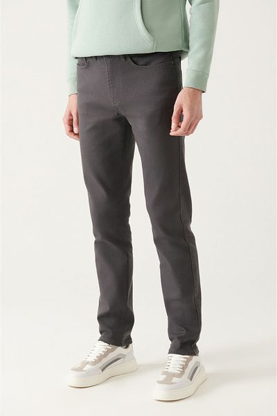Avva Men's Anthracite Basic 5-Pocket Cotton Trousers B 003007