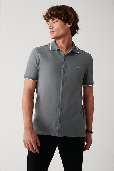 Avva Men's Gray 100% Cotton Ribbed Short Sleeve Shirt A31Y2239