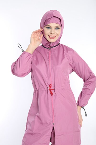 TUTUYA TEXTIL Lace-Up Detailed Hijab Swimsuit, Zippered Suit Oversized