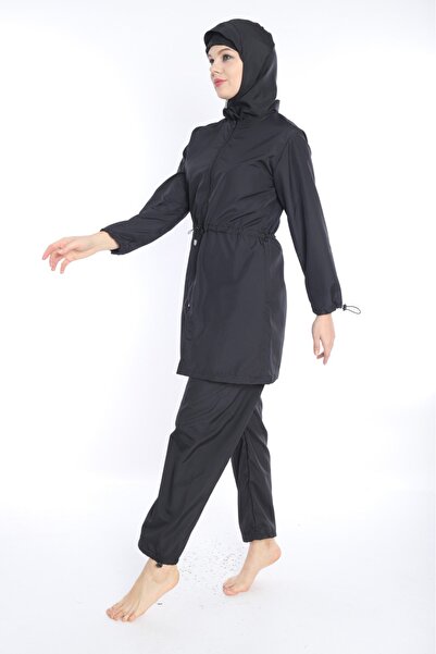 TUTUYA TEXTIL Lace-Up Detailed Hijab Swimsuit, Zippered Suit Oversized