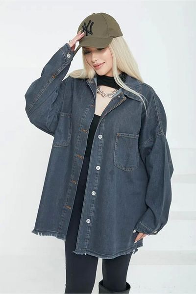 TB Terzi Bey Women's Double Pocket Tassel Detail Denim Jacket