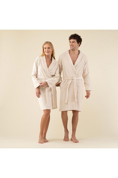 Chakra Solid Unisex Bathrobe Beige