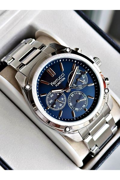 Ferrucci Silver Color Functions Active Classic Steel Band Men Wristwatch + Bracelet