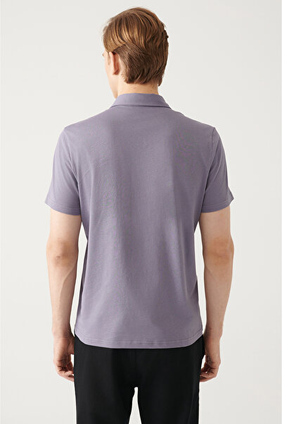 Avva Men's Lilac Wrinkle-Free 100% Cotton 3-Button Polo Collar T-Shirt E001035