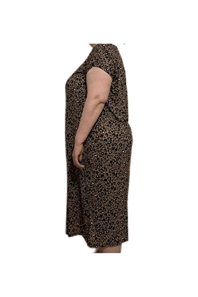 İpek Women's Short Sleeve Plus Size Leopard Print 100% Cotton Nightgown/Dress