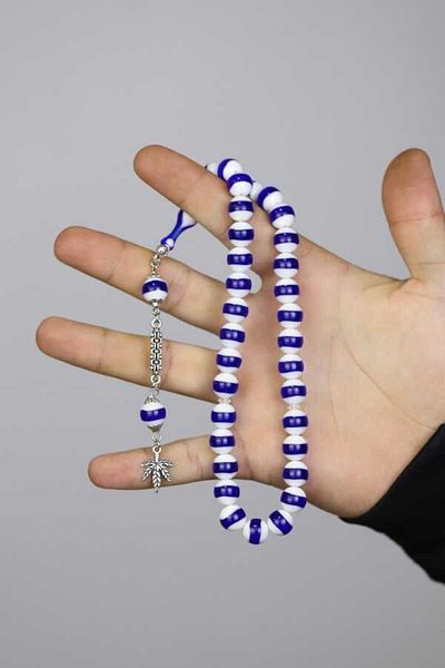 Midyat Gümüş Dünyası Blue White Globe Cut Powder Amber Prayer Beads