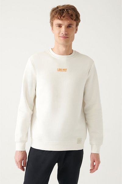 Avva Men's White Crew Neck Printed Sweatshirt A31Y1303
