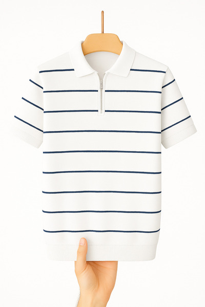 LC Waikiki erkek yazlık kısa kol çizgili fermuarlı polo yaka triko tişört tre...