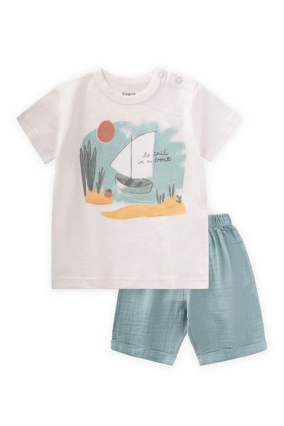 Cigit Sailing Printed T-Shirt Team 1-5 Years Off White