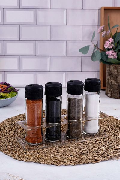 Etka Dizayn Antares - 4-Piece Spice Rack Set, 4-Piece Spice Rack Set with Acrylic Stand
