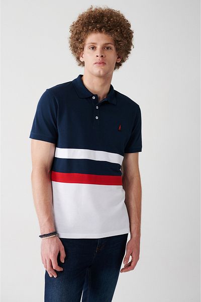 Avva Ανδρικό μπλουζάκι Navy Blue 100% Cotton Marine Printed Polo Neck T-shirt A31y1187